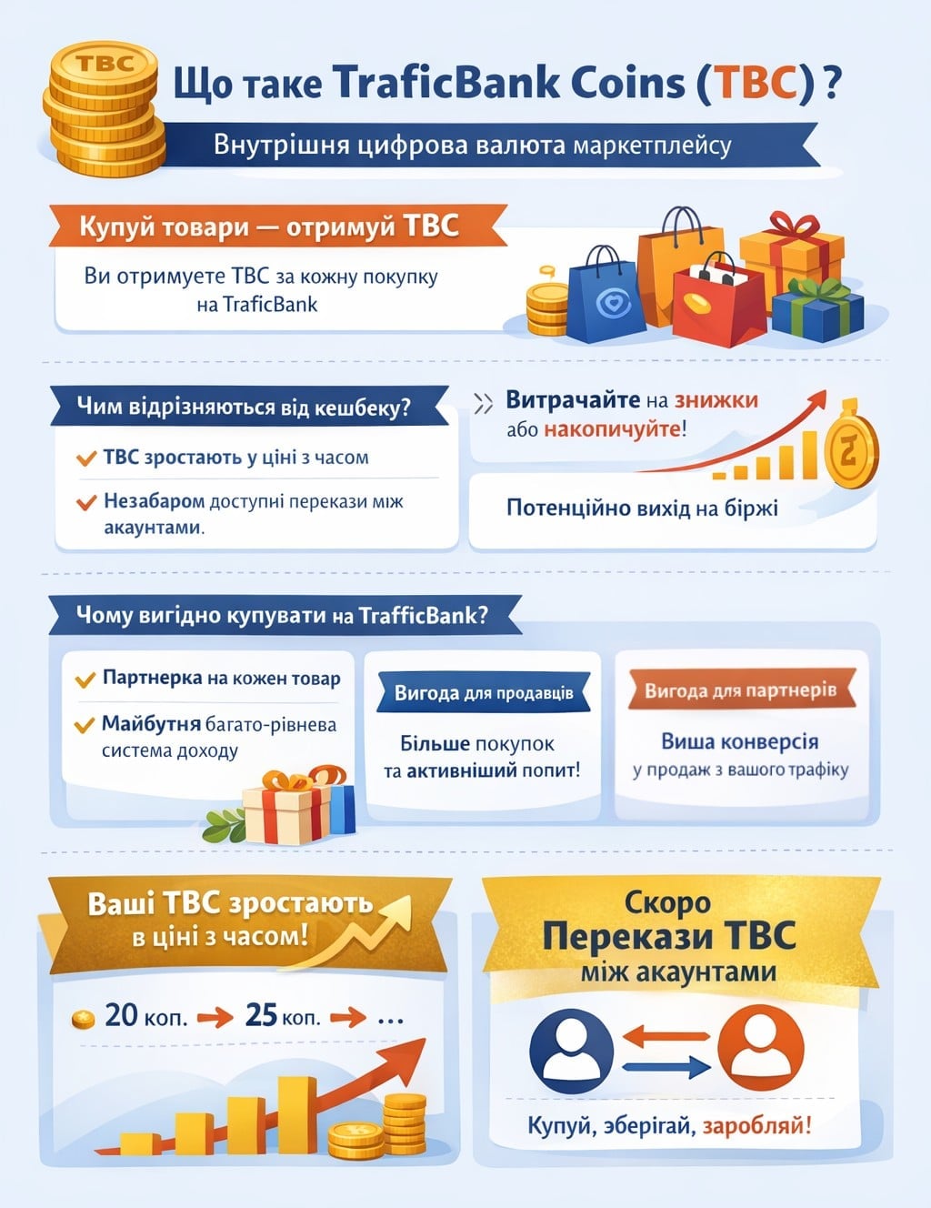 Інфографіка що таке Traficbank Coins (TBC)