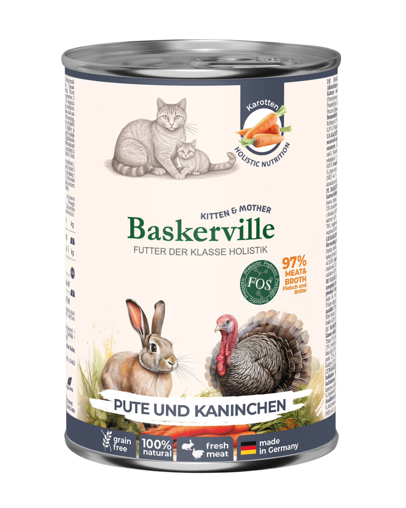 Baskerville (Баскервіль) вологий корм для кішок та кошенят Індичка та кролик, 400 г - фото 1 Baskerville (Баскервіль) вологий корм для кішок та кошенят Індичка та кролик, 400 г - фото 1