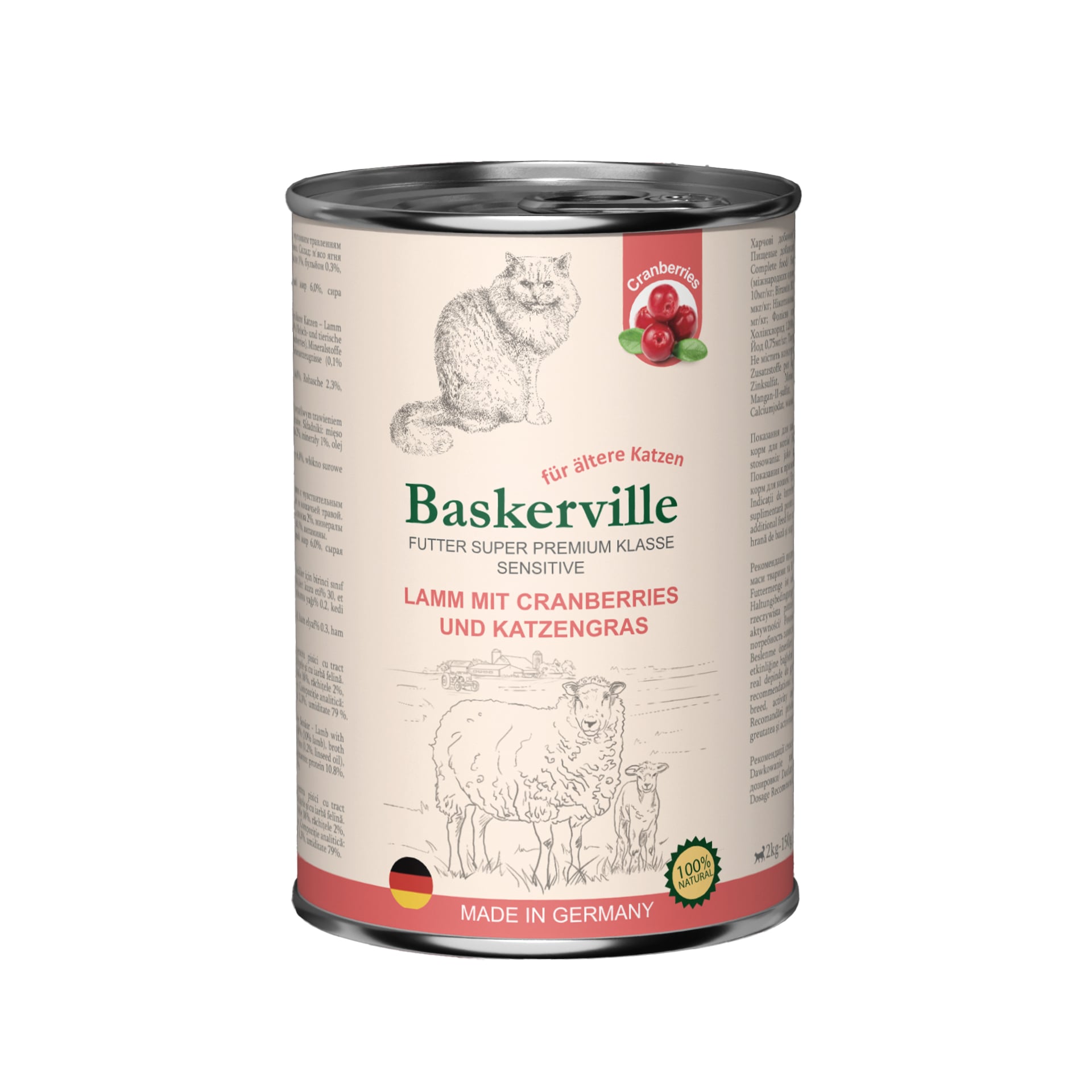 Baskerville (Баскервіль) ягня з журавлиною та котячою травою, вологий корм для котів Adult Sensitive/Senior, 400 г - фото 1 Baskerville (Баскервіль) ягня з журавлиною та котячою травою, вологий корм для котів Adult Sensitive/Senior, 400 г - фото 1