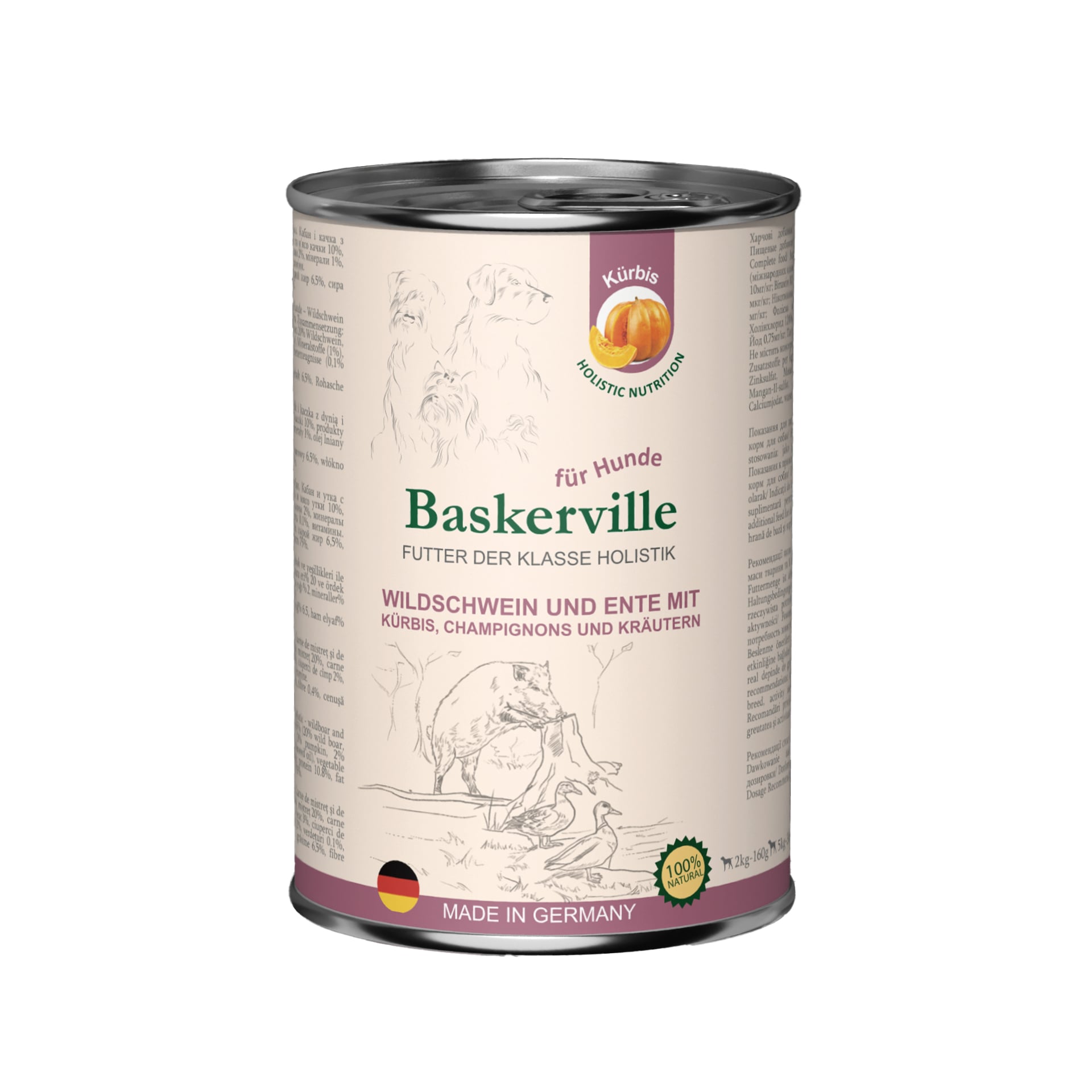 Baskerville (Баскервіль) вологий корм для дорослих собак кабан та качка з гарбузом і зеленню 400 г - фото 1