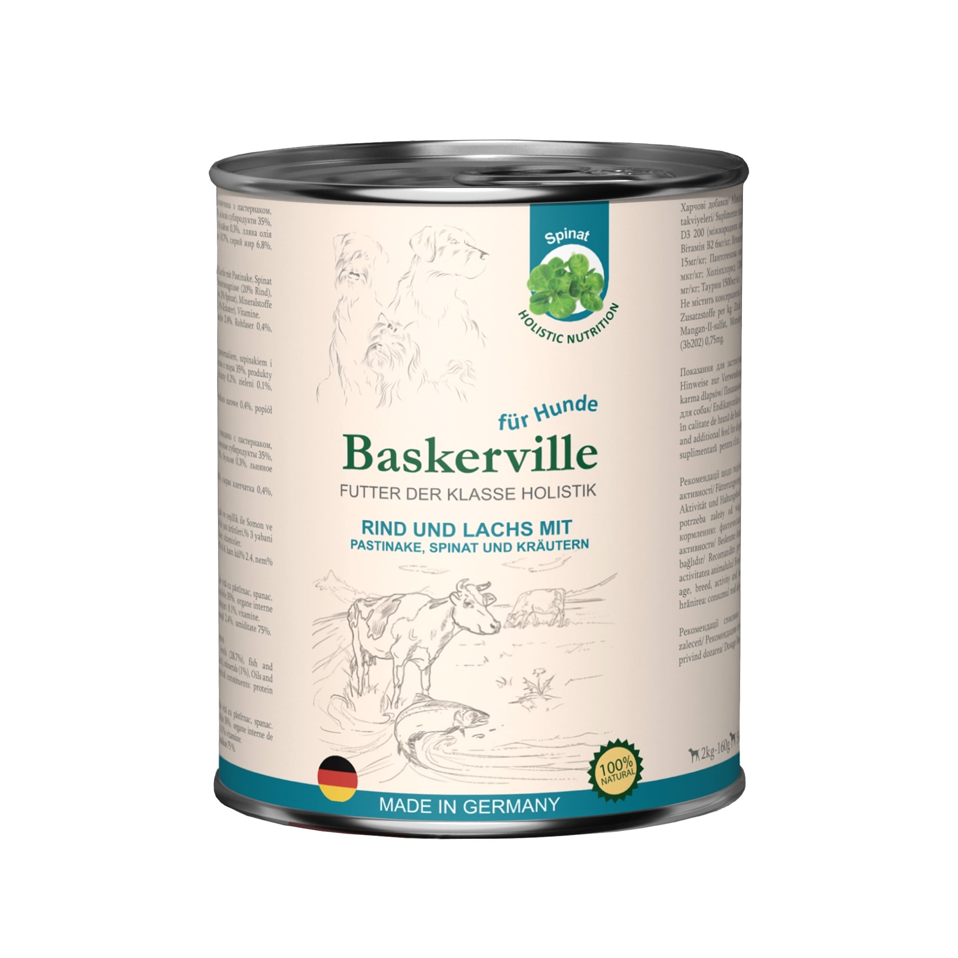 Baskerville (Баскервіль) вологий корм для дорослих собак яловичина та лосось з пастернаком і шпинатом 800 г - фото 1