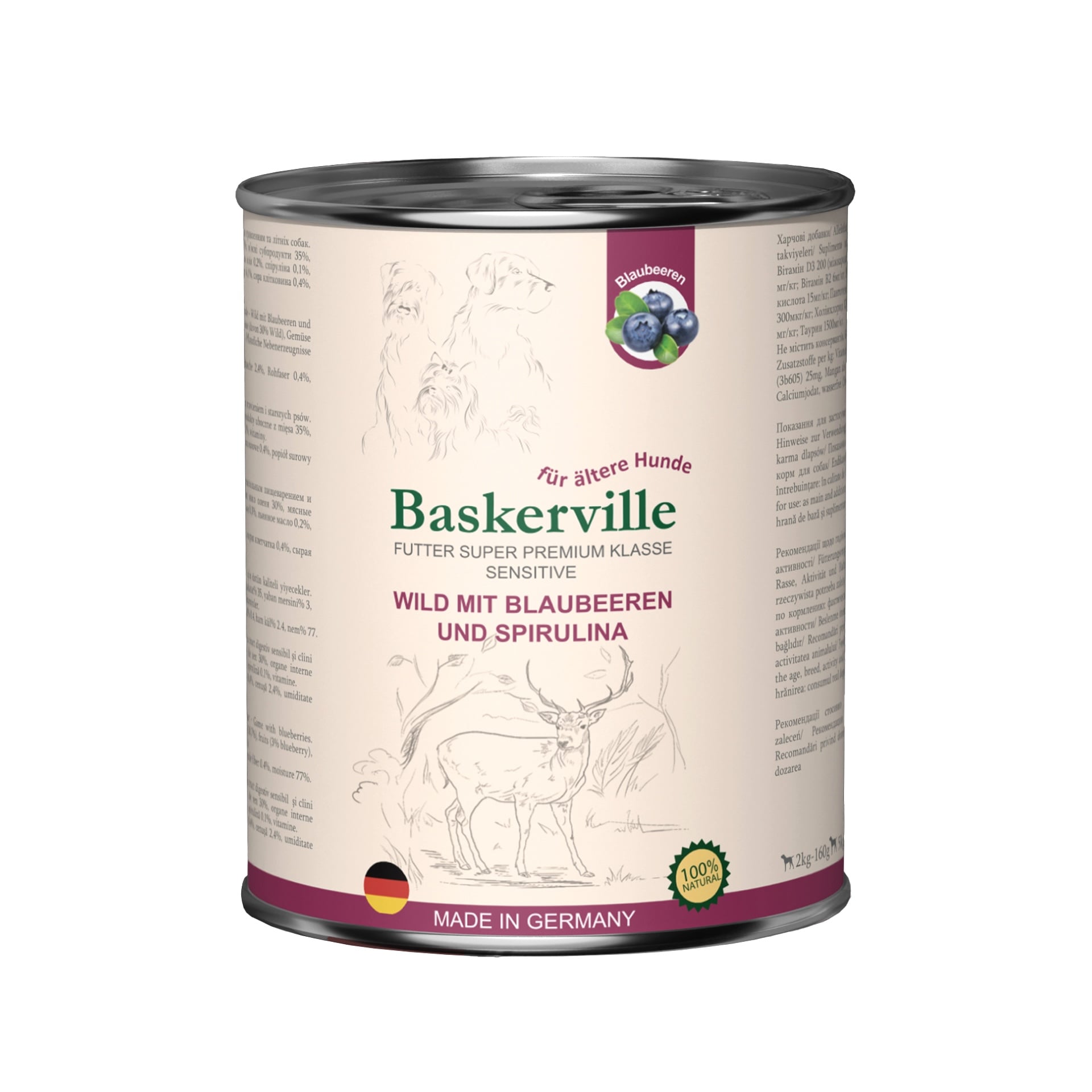 Baskerville (Баскервіль) вологий корм для собак Оленина з чорницею та спіруліною, 800 г - фото 1 Baskerville (Баскервіль) вологий корм для собак Оленина з чорницею та спіруліною, 800 г - фото 1